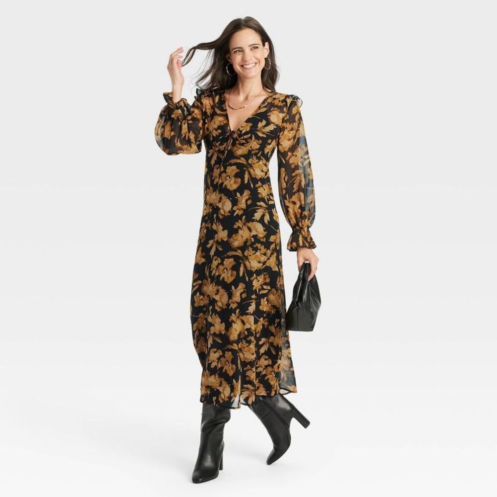 A New Day - Women's Long Sleeve Sheer Maxi Dress - A New Day Black/Brown - Picture 3 of 3